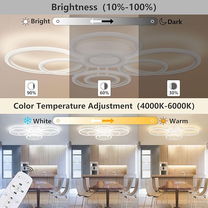 Modern LED Ceiling Light, 3 Color Temps, Adjustable Brightness, Remote & APP - Image 6