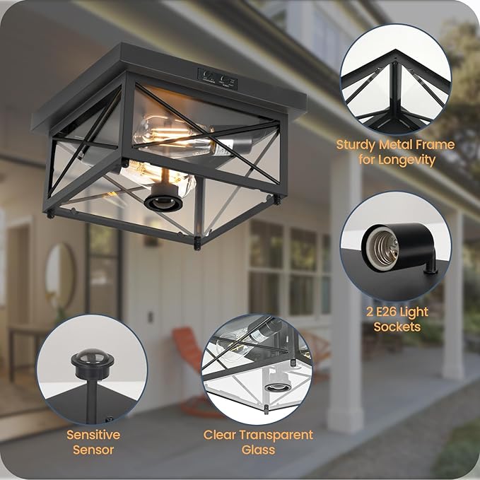 Outdoor Ceiling Light Fixture, Motion Sensor Outdoor Porch Light Ceiling Mount - Image 7