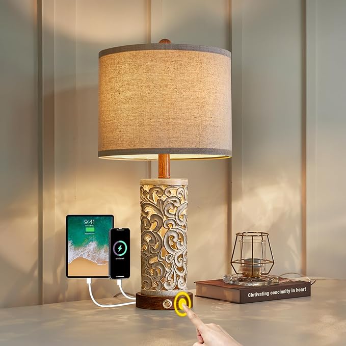 OYEARS 3-Way Dimmable 22'' USB A+C Touch Control Table Lamp - Image 9
