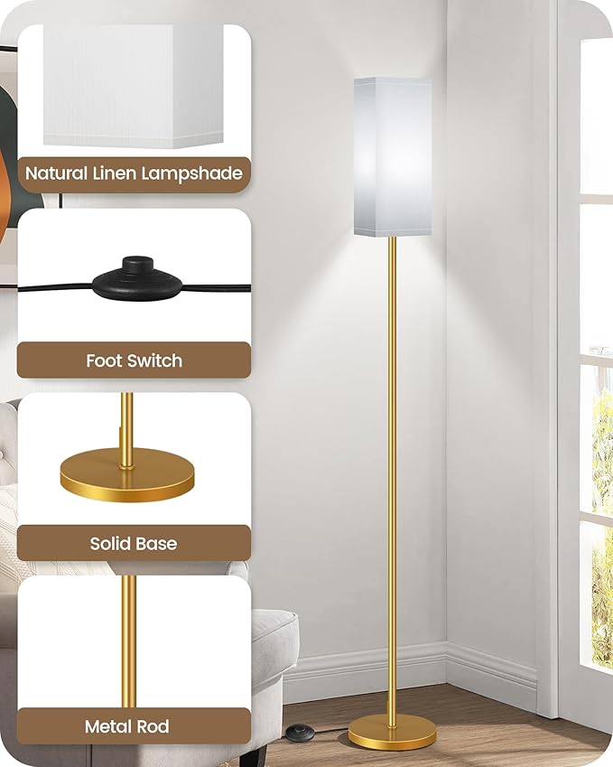 Floor Lamp, Pole with Foot Switch, Modern Standing Lamp Lampshade, Minimalist - Image 7