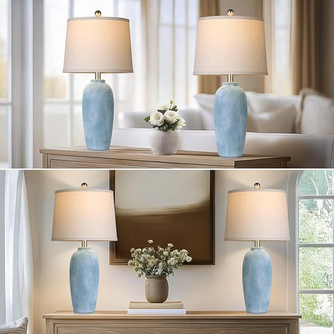 25“ Jar Table Lamps Set of 2, Ceramic Bedside Lamps - Image 7