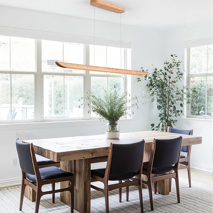39" 24W Wood LED Linear Pendant Light Fixture, Dimmable Pool Table Island Lights - Image 3