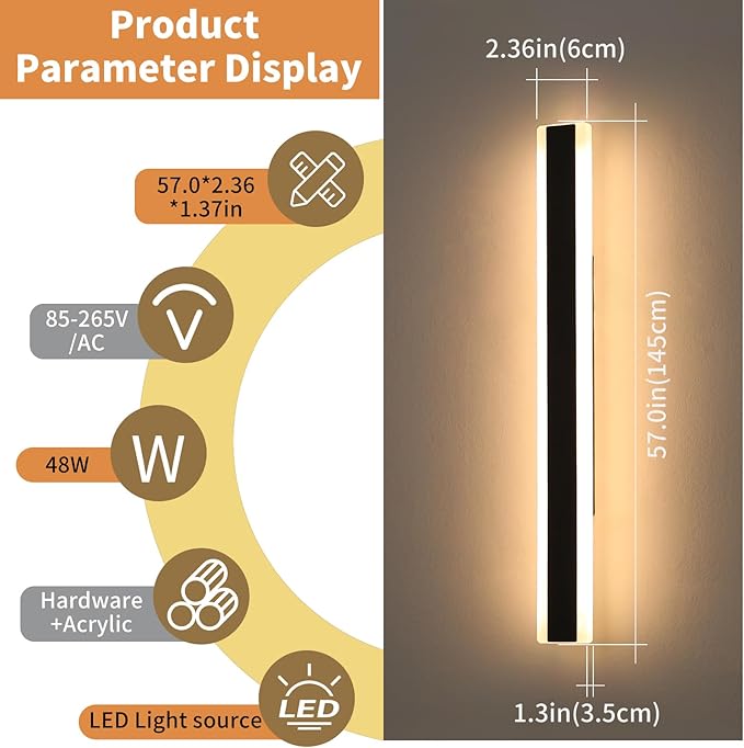 Modern Outdoor Wall Lights, 57inch Long Linear LED Wall Sconce, 3000K Warm White - Image 2