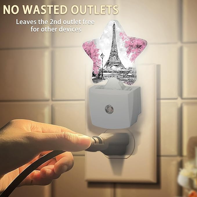 Eiffel Tower Pink Flower Night Light, Dusk to Dawn Smart Sensor Nightlight - Image 2