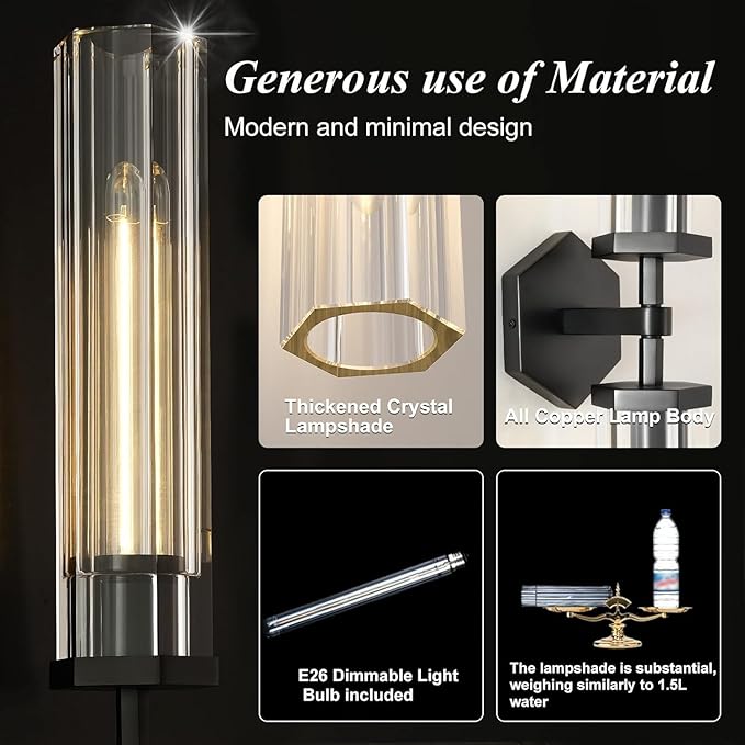 Black Crystal Wall Sconces Light - Image 3