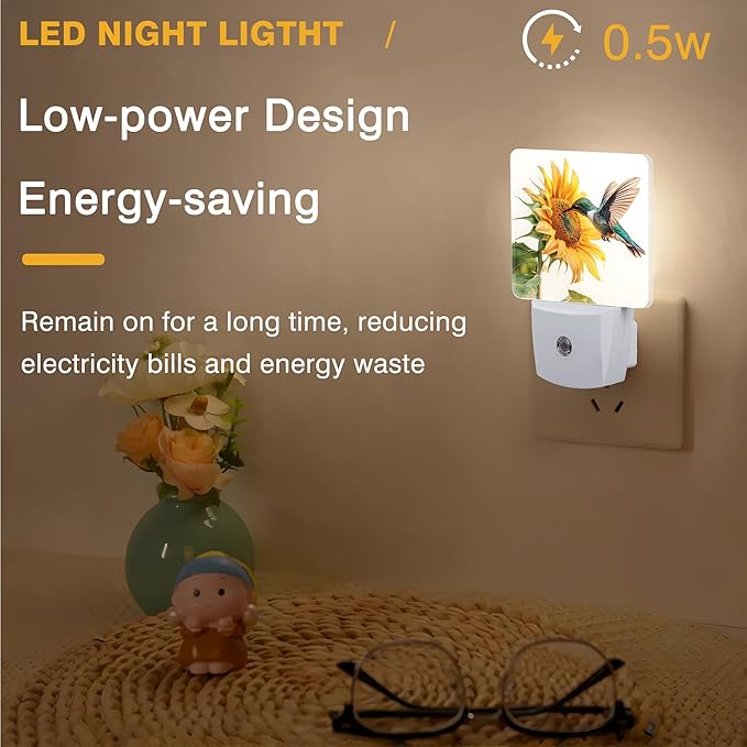 Night Light Hummingbird and Sunflower Night Lights Plug into Wall Smart Dusk to - Image 5