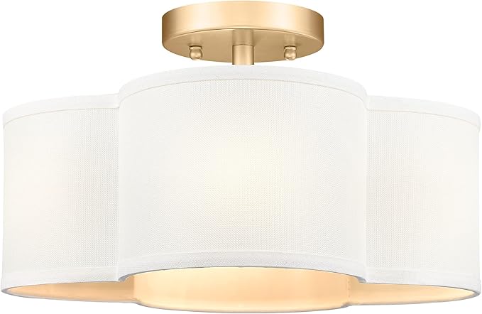 Gold Semi Flush Mount Ceiling Lights, Farmhouse Brass Drum Lighting by Audickic