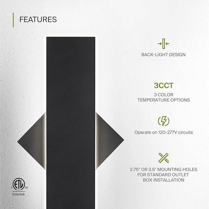 ASD LED 18" Long Wall Mount Light Fixture, Outdoor & Indoor Linear Sconce | 3CCT - Image 3