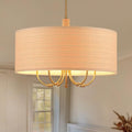 Large 5-Lights Modern Chandelier, Hand-Woven Rattan Chandelier, Antique Brass by SUETONG
