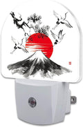 Red Sun Fuji Mountain and Storks Night Light Plug into Wall, Ink Landscape by sndheke