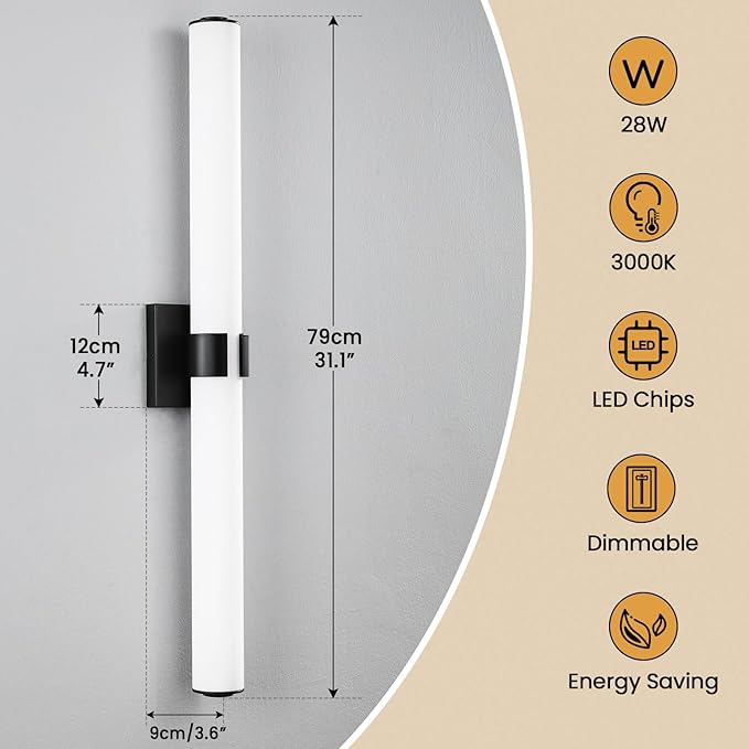 Black Bathroom Vanity Light Fixtures, 31 inch Modern Bathroom Light Fixtures - Image 2