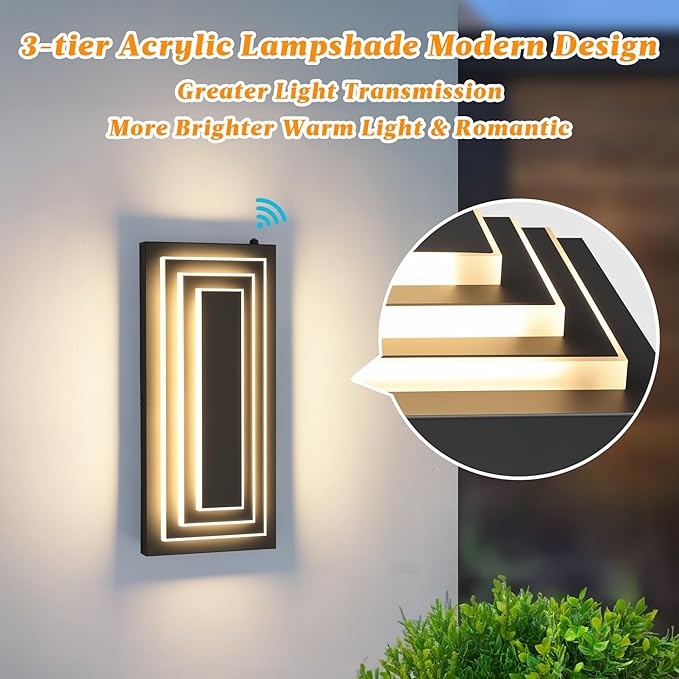 Dawn To Dusk Outdoor Light Fixture Modern Exterior Wall Light, 3-Tier Black - Image 8