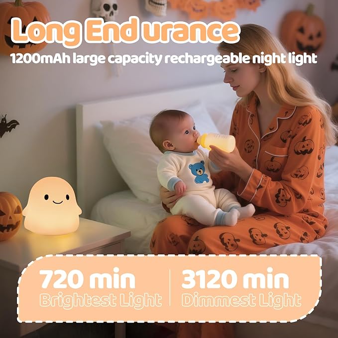 Halloween Ghost Night Light, Color-Changing & 50-Hour Battery, Spooky-Cute - Image 2