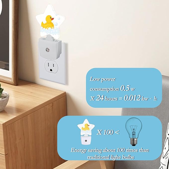 Yellow Rubber Duck Night Light, Plug Into Wall Decor Nightlights - Image 4
