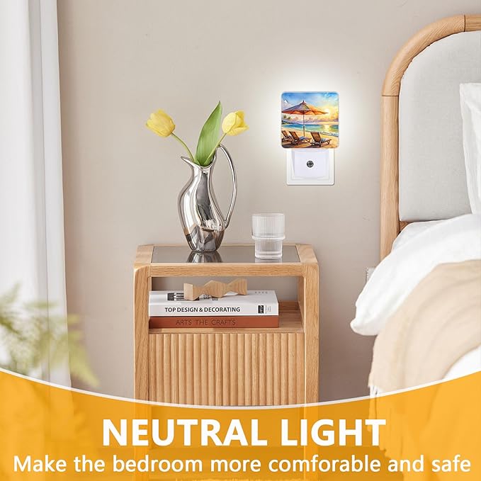 Watercolor Ocean Beach Sunrise Night Light, Plug-into Lounger Nightlight White - Image 3