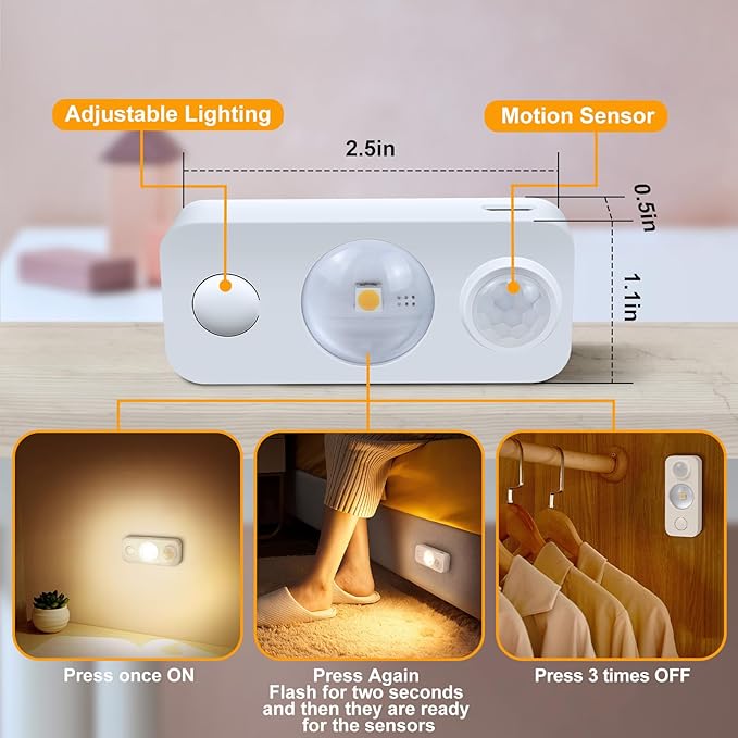 LED Motion Sensor Puck Lights, Rechargeable Cabinet Lights, Stick on Wireless - Image 3