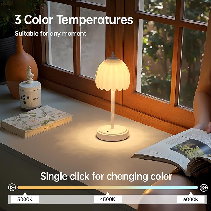 Tulip Table Lamp with 5200mAh Battery & Touch Control, Cordless Small Table - Image 3