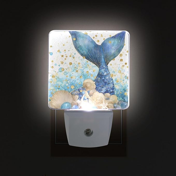 Glitter Mermaid Tail Night Light Ocean Theme Plug in LED Nightlight Light - Image 2
