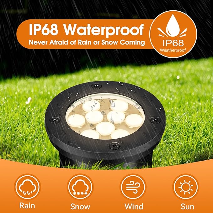 9W Low Voltage Landscape Lights, AC/DC 12-24V In-Ground Lights IP68 Waterproof - Image 2