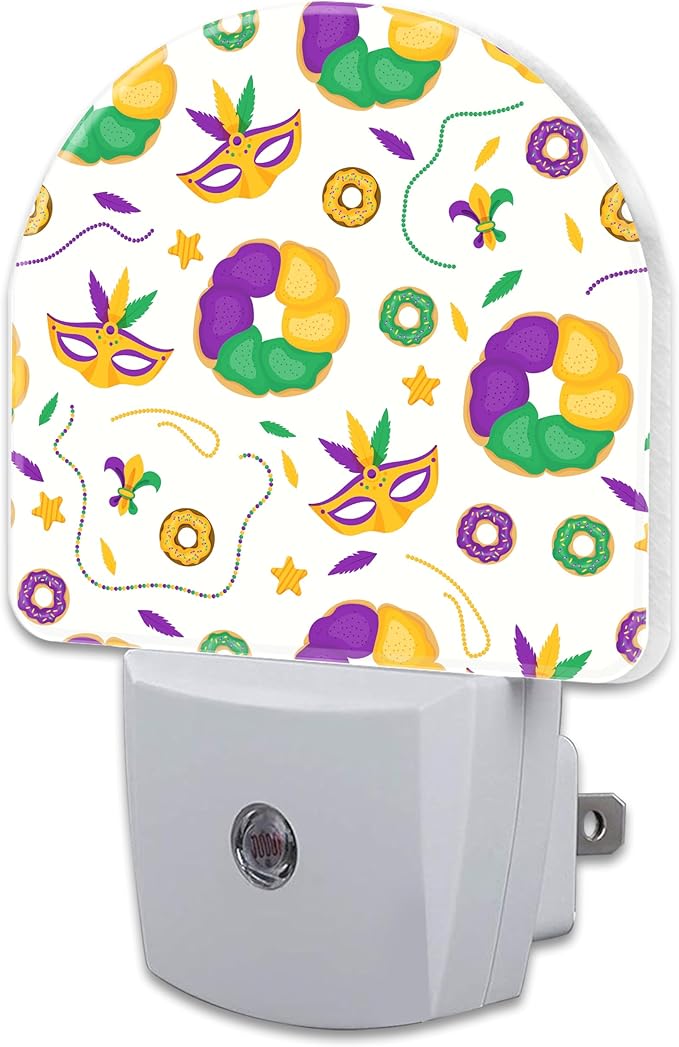 Mardi Gras Carnival Night Light Plug into Wall, Fleur de Lis Mask and Donuts by sndheke