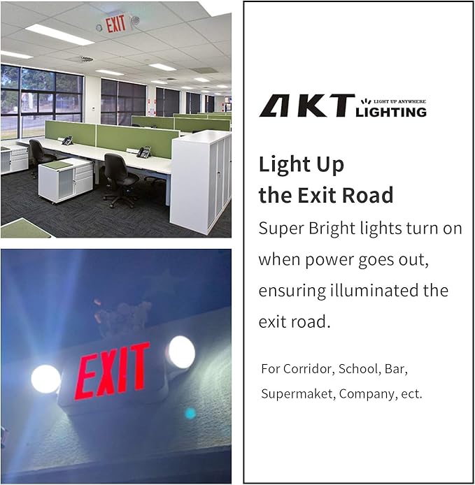 AKT LIGHTING Emergency Exit Light, Adjustable Two LED Head Exit Sign Light - Image 8