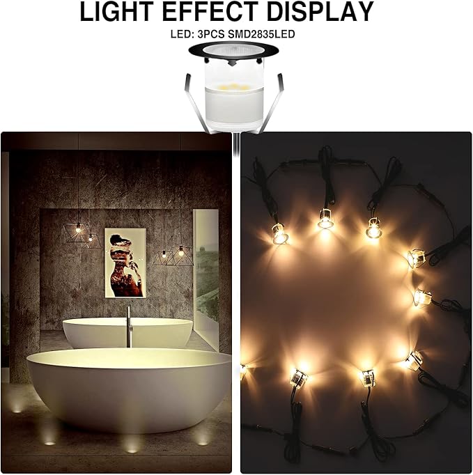 Recessed LED Deck Lighting Kits 12V Low Voltage Warm White Waterproof IP67 - Image 4
