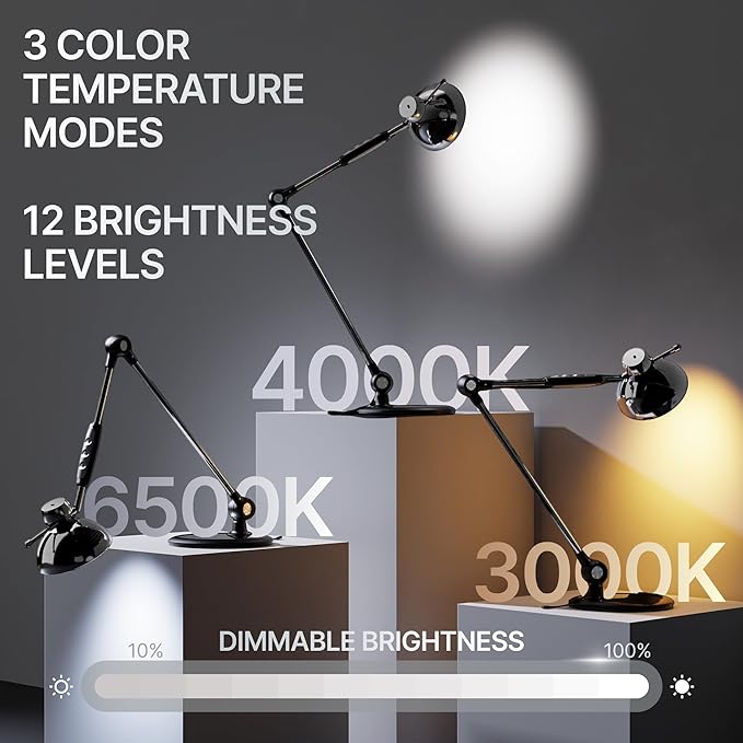 OTUS Desk Lamp for Home Office | Tall LED Architect Desk Light - Image 3