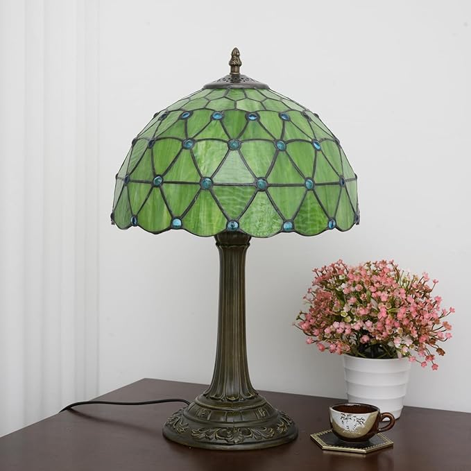 Green Tiffany Lamp For Bedrooms Bedside Stained Glass Table Lamp Farmhouse - Image 7