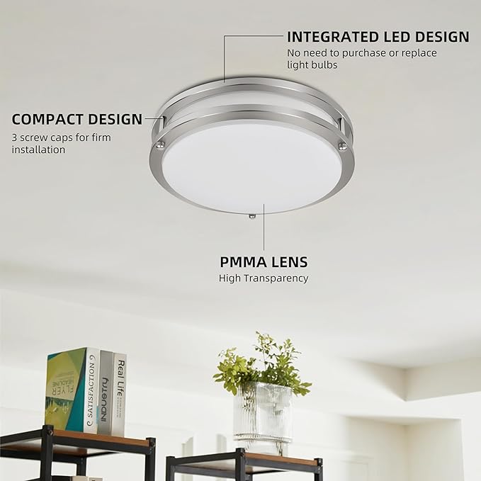 hykolity 16 inch Dimmable LED Flush Mount Ceiling Light Fixture, Brushed Nickel - Image 3