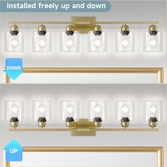 Modern Brushed Gold 6 Light Bathroom Light Fixtures, 38 inch Vanity Lights - Image 5