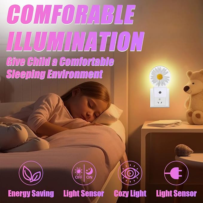 Daisy Night Light Chamomile Night Lights LED Lamp Round Plug into Wall - Image 6