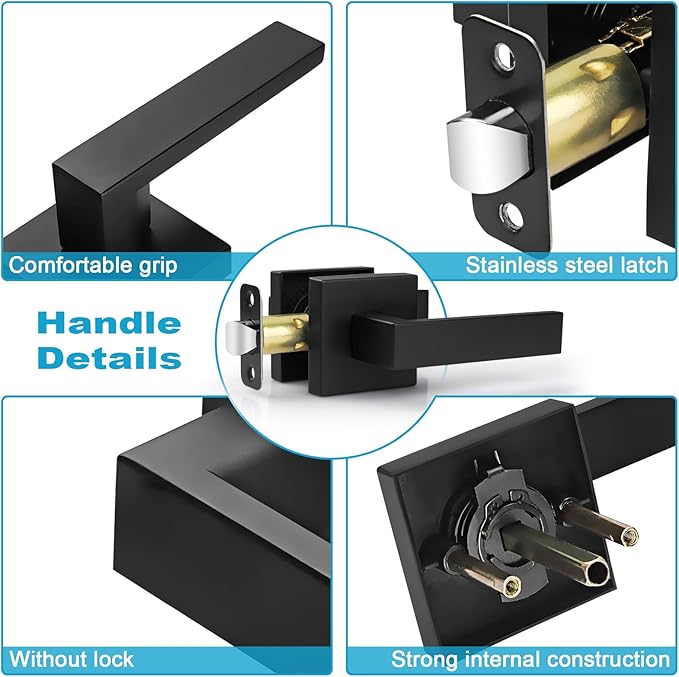 Estmoon 1 Pack Passage Door Handle Matte Black Door Lever, Interior Door Knob - Image 3