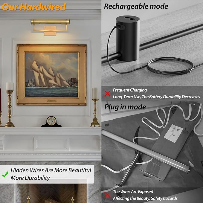 18in Picture Lights Hardwired Brass Picture Light, 360°Rotatable Art Light - Image 7