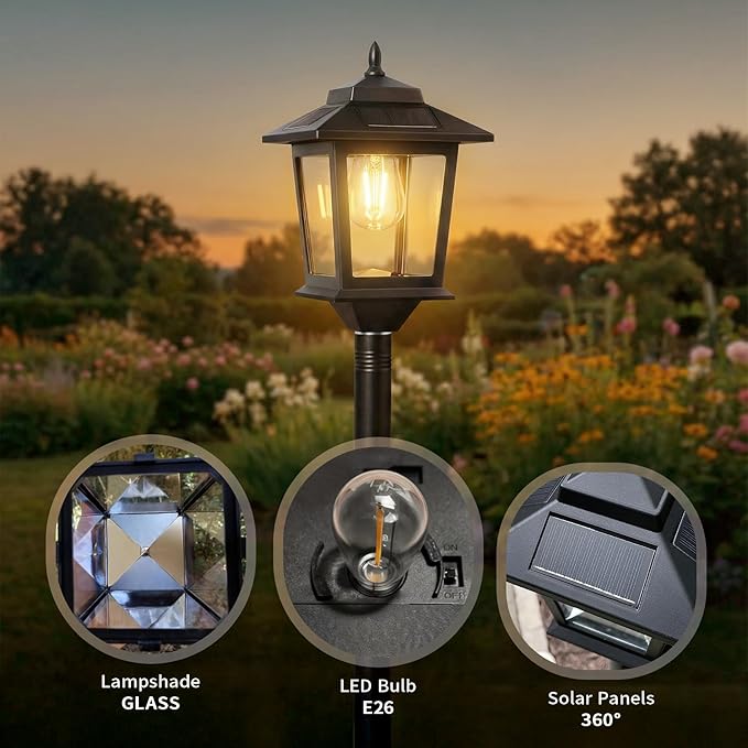PASAMIC Outdoor Solar Post Lights, Waterproof Floor Lamps, Warm White Pole - Image 5