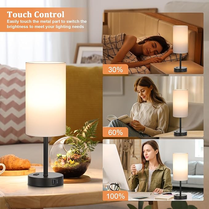 17.4inches Tall White Bedroom Lamps Set of 2-3 Way Dimmable Touch Table Lamps - Image 3
