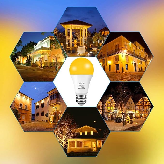 Amber Yellow LED Light Bulb, 7W Dusk to Dawn Bulbs 40W Equivalent A19 Auto - Image 7