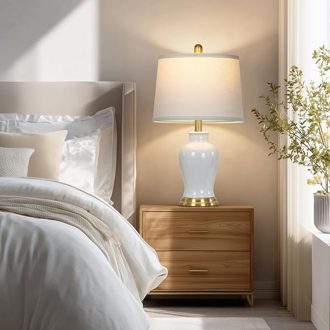 White Ceramic Table Lamps Set of 2, Farmhouse Lamp - Image 5
