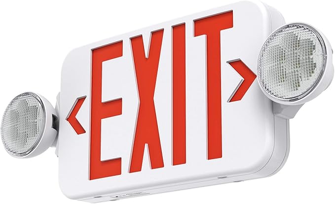 Red Led Exit Sign Emergency Light Combo Adjustable Two Head, Double Sided and by SASELUX