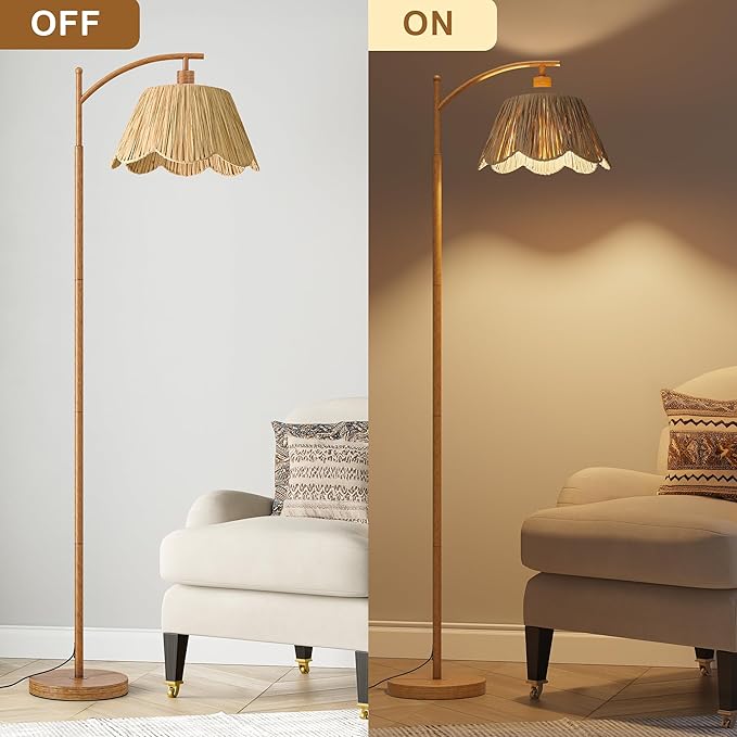 Oneach Rattan Floor Lamp for Bedroom, Boho Floor Lamp - Image 5