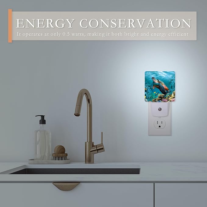 Night Light Plug into Wall, Sea Turtle Corals Fish Night Light - Image 5
