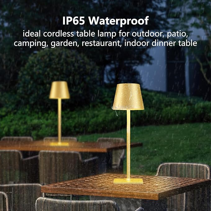 2 Pack Gold Rechargeable Table Lamps, Cordless Lamp - Image 3