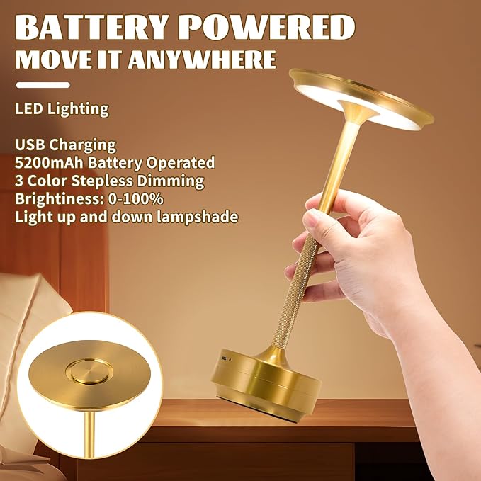Rechargeable Cordless LED Table Lamps Touch Sensor Light, 3-Levels Portable - Image 4