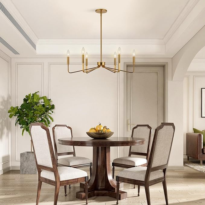 Brushed Gold Chandeliers for Dining Room, 6-Light Modern Farmhouse Chandelier - Image 6