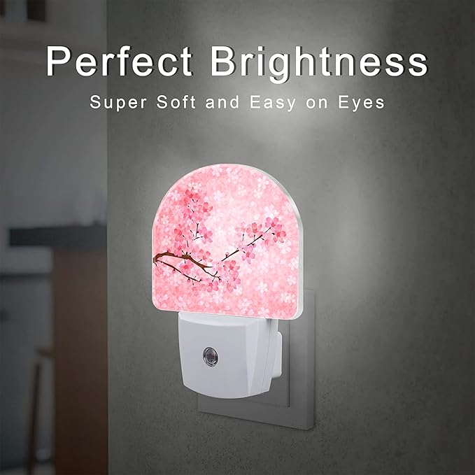 Pink Cherry Blossoms Night Light Plug into Wall, Blooming Cherry Tree Dusk to - Image 2