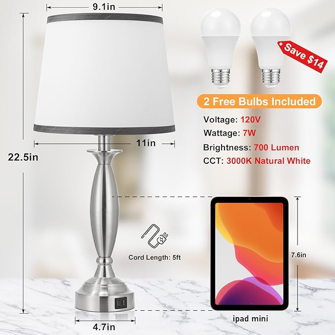 Seealle Lamps for Bedrooms Set of 2 - Image 6
