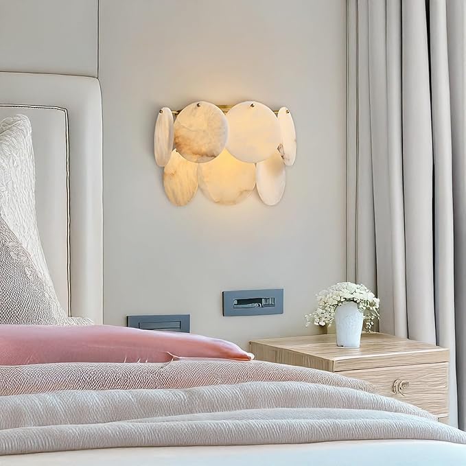 Natural Alabaster Disc Wall Sconce, Modern Organic Cascading Multi-Light Fixture - Image 4