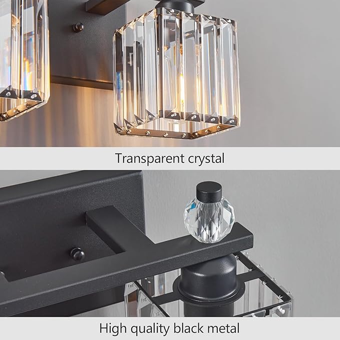 Vanity Lights 2-Light Modern Crystal Vanity Light Sand Black Bathroom Light - Image 4