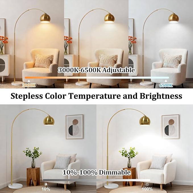 77” Arc Floor Lamp for Living Room, Upgraded Gold Standing Lamp - Image 5