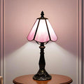 Small Tiffany Table Lamp Pink Stained Glass Desk Lamps 6X6X14 Inch Bronze Resin by MQYXH