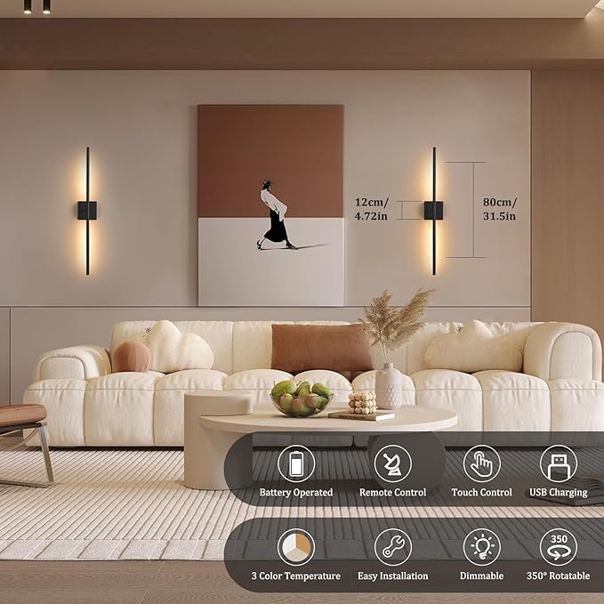 Battery Operated Wall Sconce Set of 2, 10400mAh Rechargeable Wall Lights - Image 9
